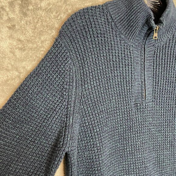 LL Bean Men Classic Preppy Heavy Waffle Knit 1/4 Pullover Mock Neck Sweater M - Picture 3 of 10